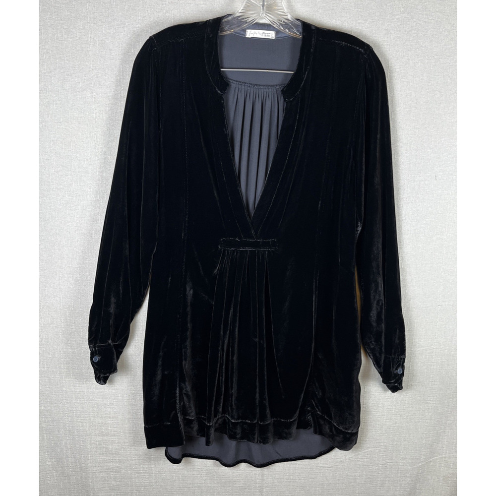 CP Shades Black Velvet Gothic Tunic Dress Rayon Silk Long Sleeve Size XS Relaxed